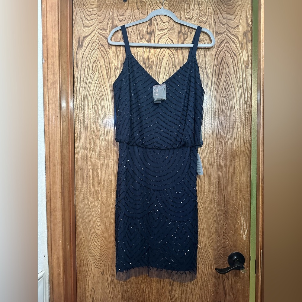Adrianna Papell Blue Ribbed Sheath Midi Dress